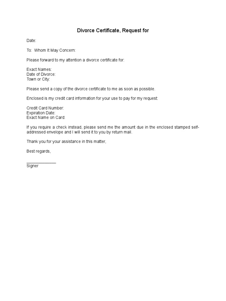 Divorce Certificate Request For Pdf