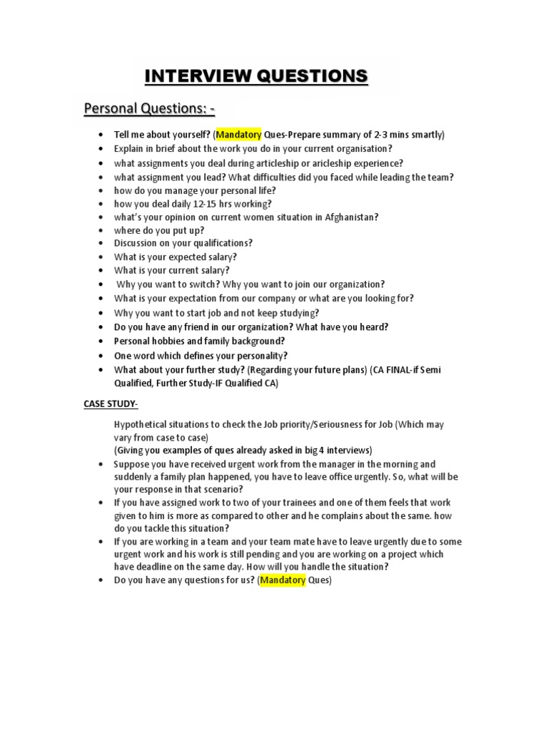 Compilation of Audit Interview Questions PDF Audit Business