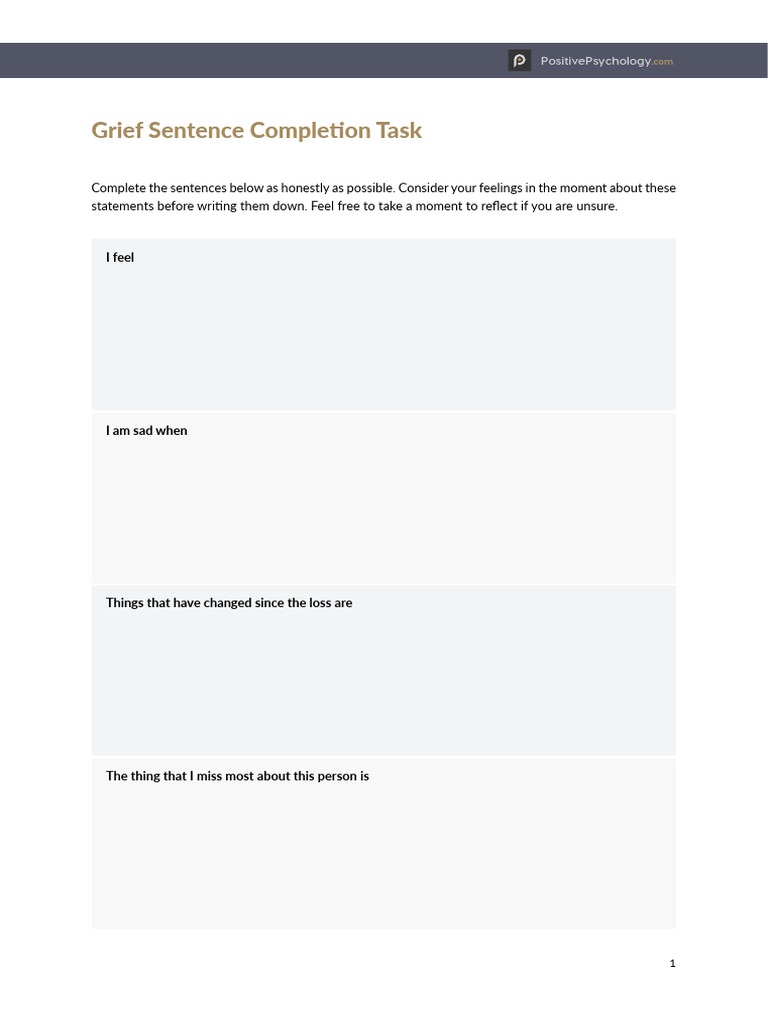 Grief Sentence Completion Exercise | PDF | Self-Improvement