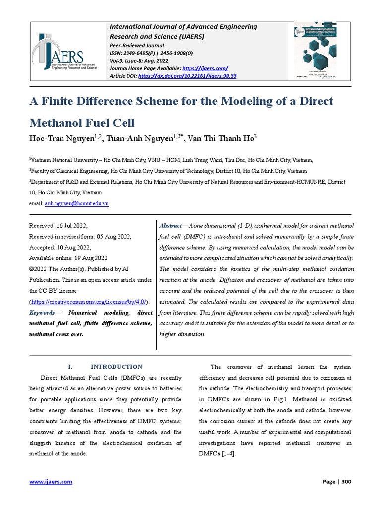 A Finite Difference Scheme For The Modeling of A Direct Methanol Fuel ...