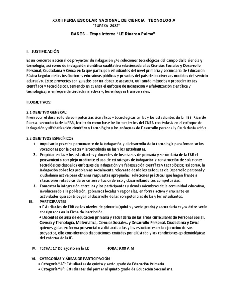 Feria Escolar de Ciencia y Tecnología 2022 | PDF | Hipótesis | Diseño