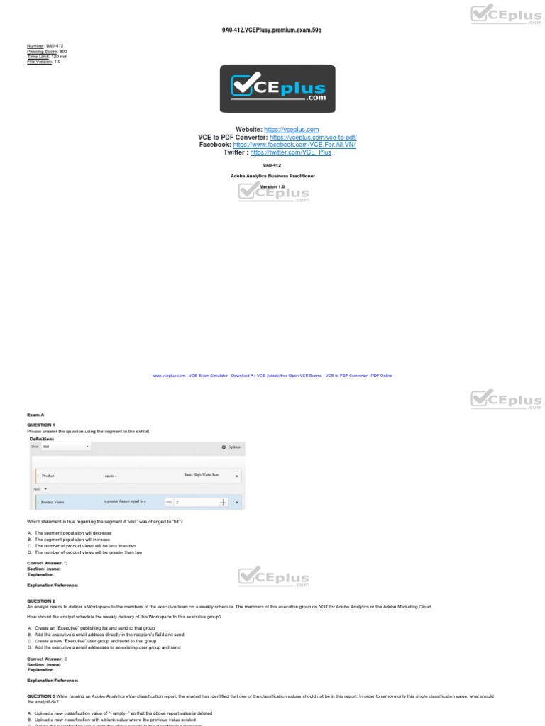 Adobe 9a0 412 sample questions pdf analytics marketing