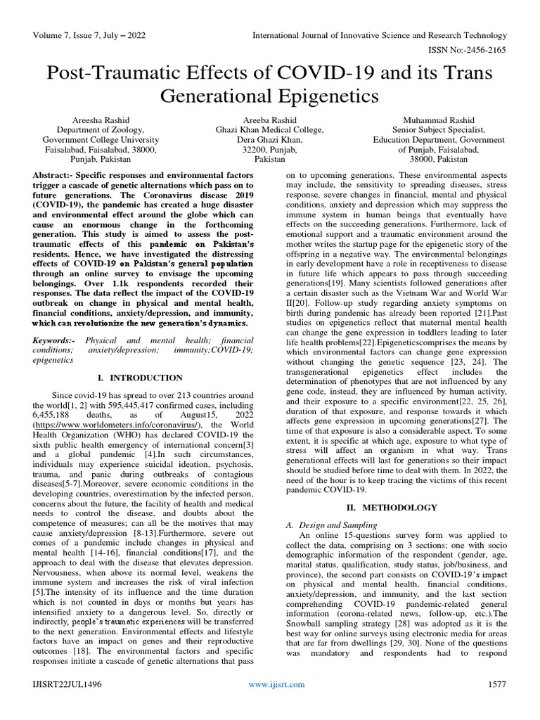 Post-Traumatic Effects of COVID-19 and Its Trans Generational ...
