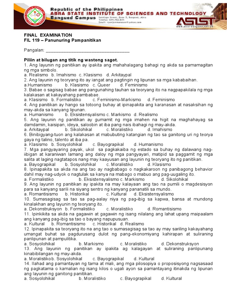 Final Exam - FIL 119 | PDF