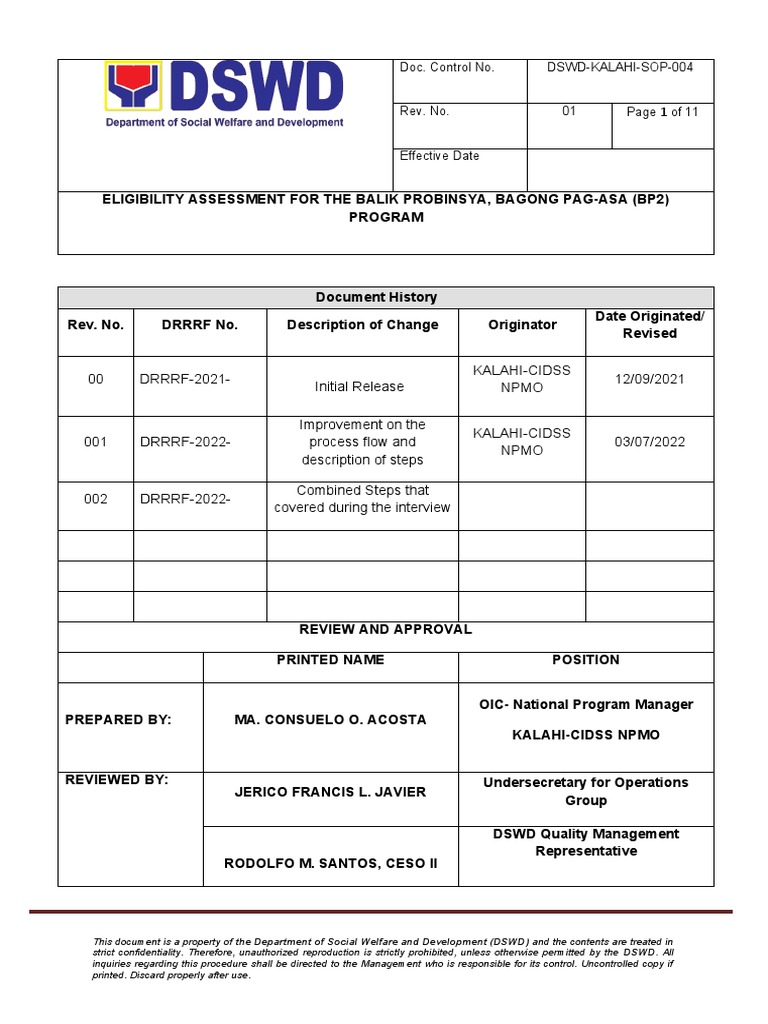 Revised - Eligibility Assessment For The Balik Probinsya Bagong Pag-Asa ...