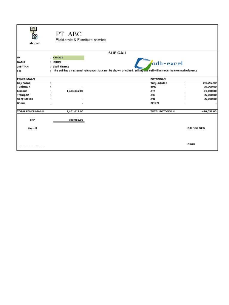 Contoh Slip Gaji Excel (1) PDF