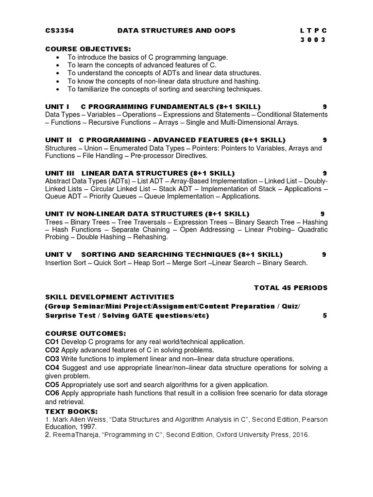 CS3354 Data Structures and Oops | PDF | Array Data Structure | Computer ...