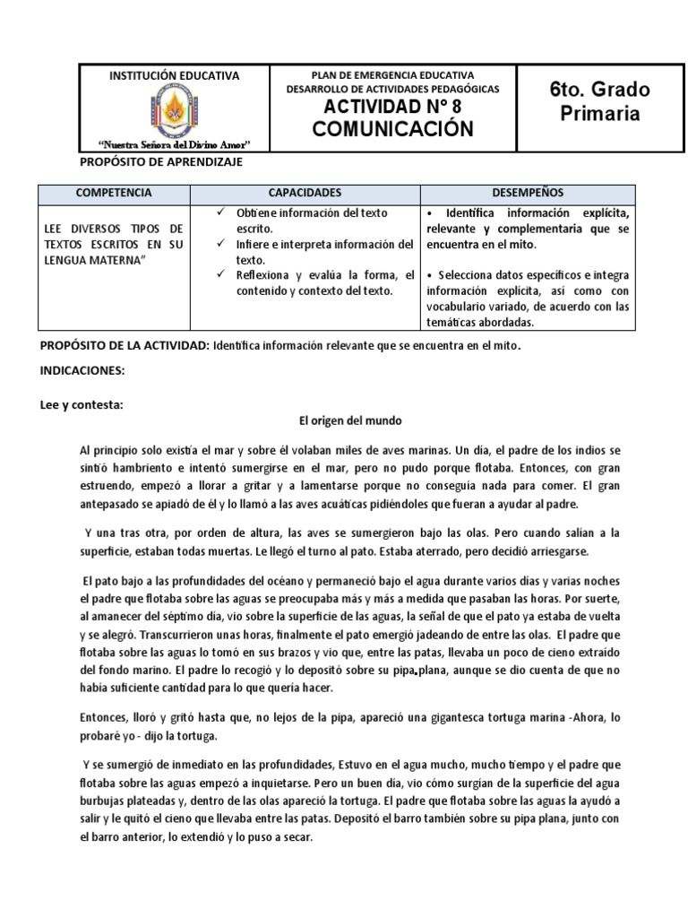 Actividades de Comunicación 6to Grado | PDF | Barro