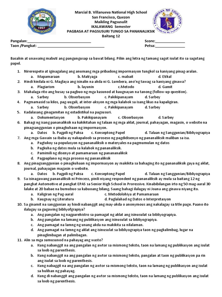 Ikalawang Pagsusulit 2nd Sem | PDF