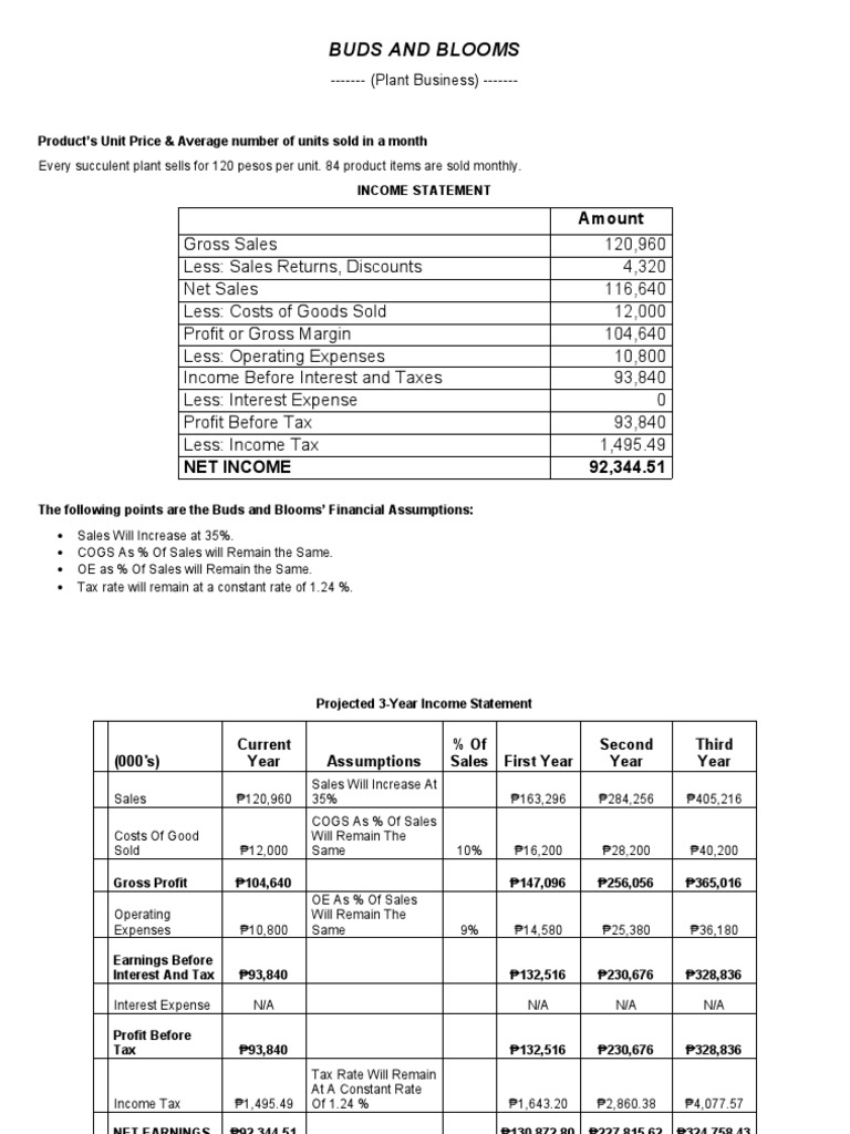 Statement Buds and Blooms PDF Cost Of Goods Sold