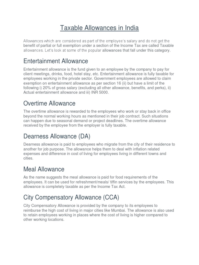 Gra Taxable And Non Taxable Allowances