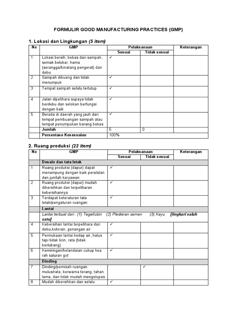 Formulir Praktik Produksi Baik GMP | PDF