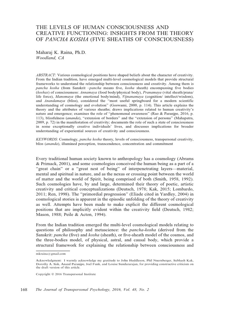 The Levels of Human Consciousness and Creative Functioning Insights