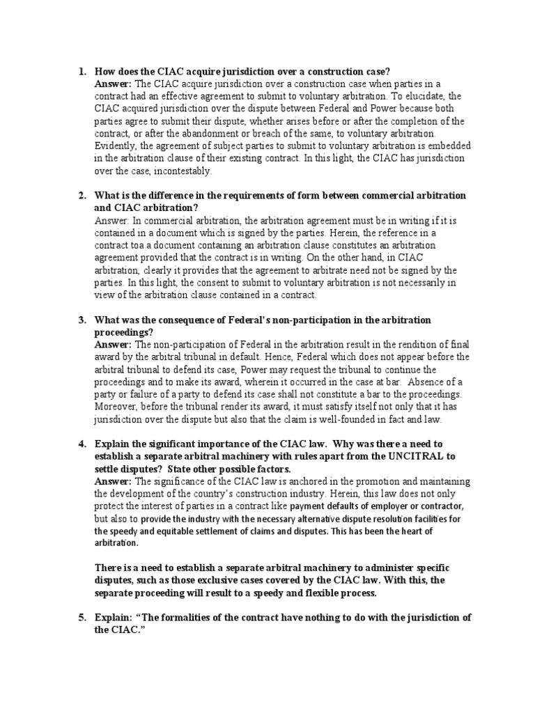 CIAC Jurisdiction in Construction Arbitration | PDF | Arbitration ...