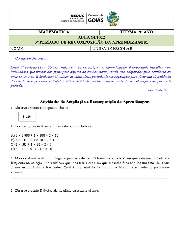 Recomposição da Aprendizagem Matemática 9º Ano | PDF | Quilograma | Escolas