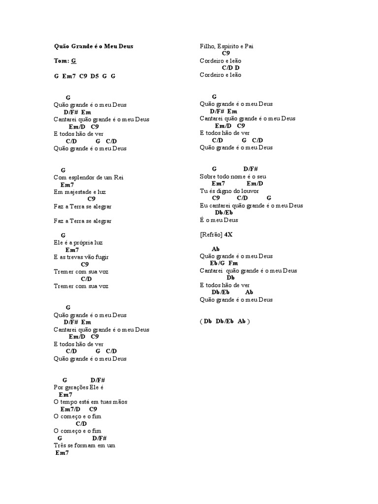 Quão Grande É o Meu Deus Cifra PDF