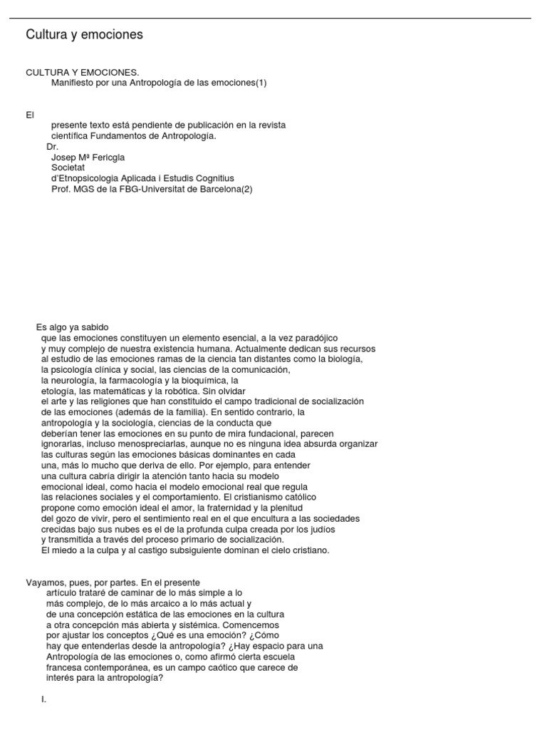 Antropología de las emociones humanas | PDF | Las emociones | Antropología