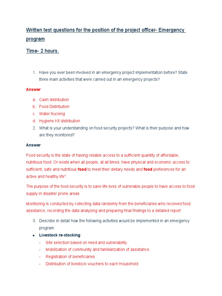 Written Test Questions For The Position of The Project Officer ...