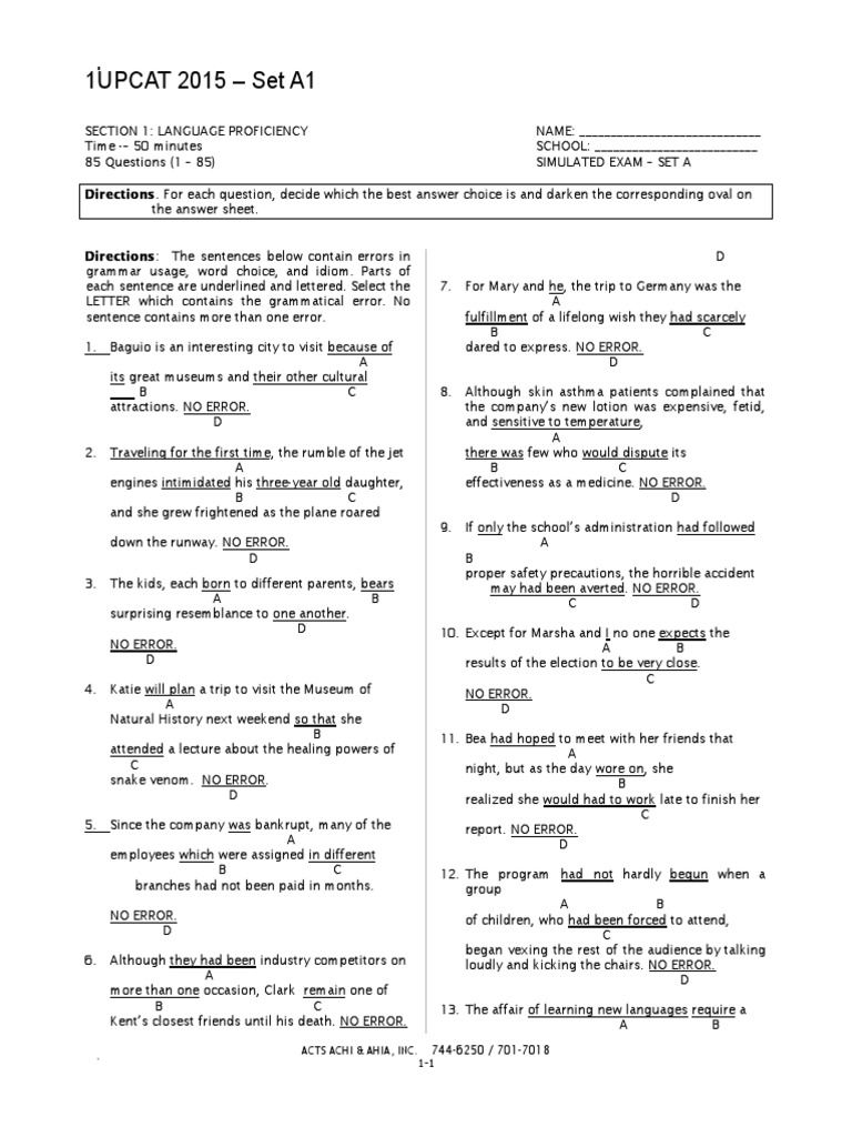 UPCAT 2015 Language Proficiency Exam | PDF | Adolescence