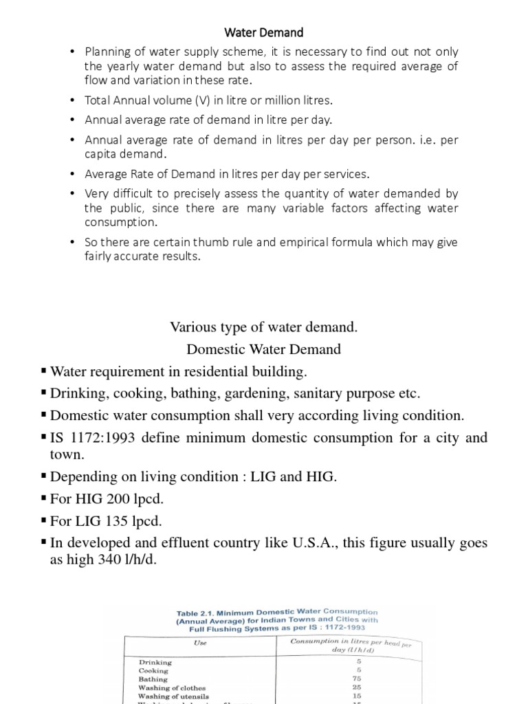 Water Demand Assessment and Factors | PDF | Water | Water Supply