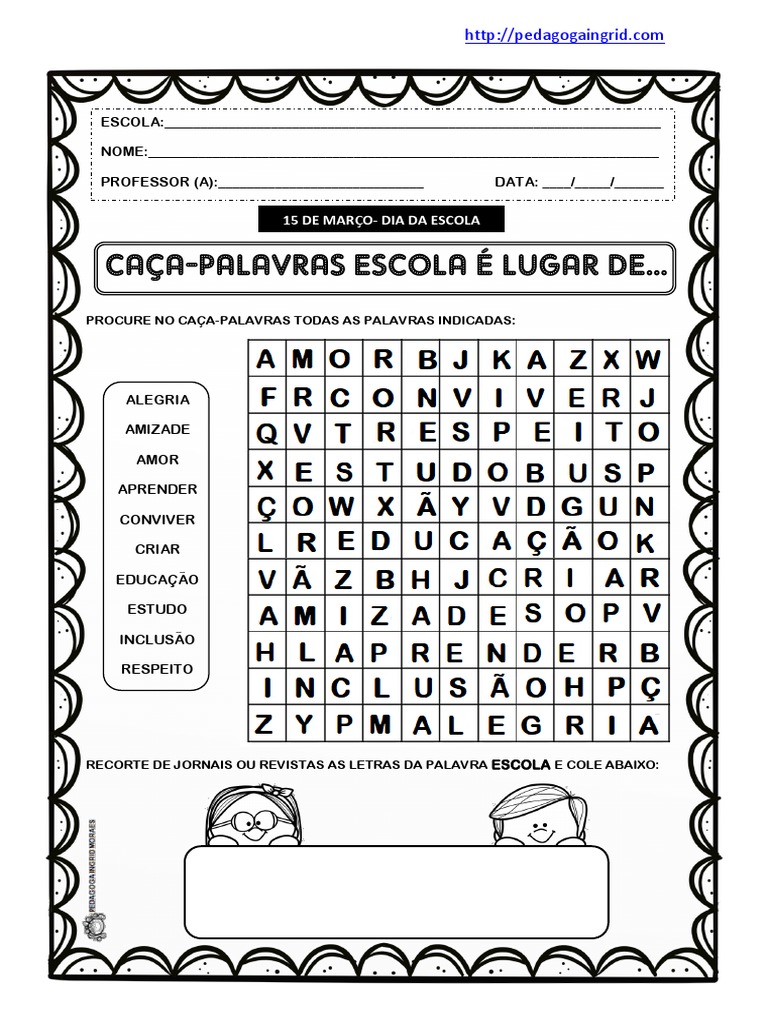 Caça-Palavras Dia Da Escola, PDF, Blog