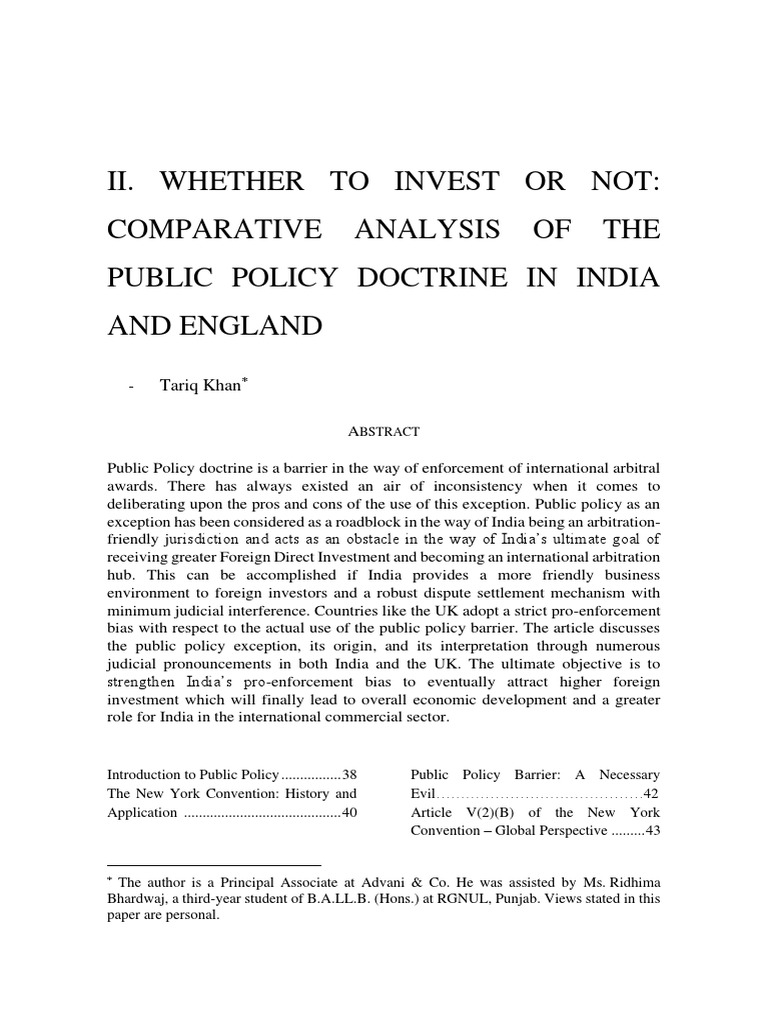 Public Policy in Arbitration: India vs. UK | PDF | Arbitration | Public ...