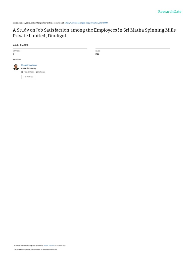 A Study On Job Satisfaction Among The Employees in Sri Matha Spinning