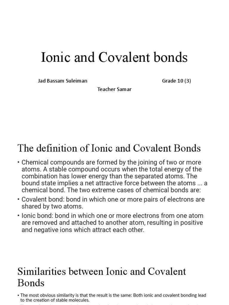 Ionic and Covalent Bonds | PDF | Chemical Bond | Ionic Bonding