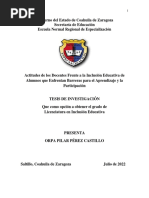 Tesis de Investigación Actitudes de Los Docentes Frente A La Inclusión Educativa de Alumnos Que Enfrentan Barreras para El Aprendizaje y La Participación.