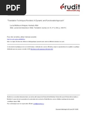 Translation Techniques Revisited A Dynamic And Function A List Approach Pdf Traductions Mot