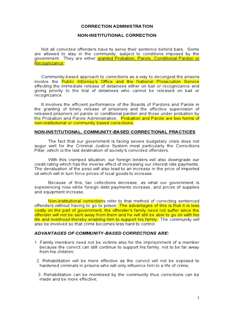 Non Institutional Correction PDF Pardon Probation