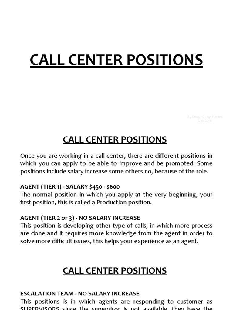 Call Center Positions by Coach Oscar Montes Dec 2018 PDF Business