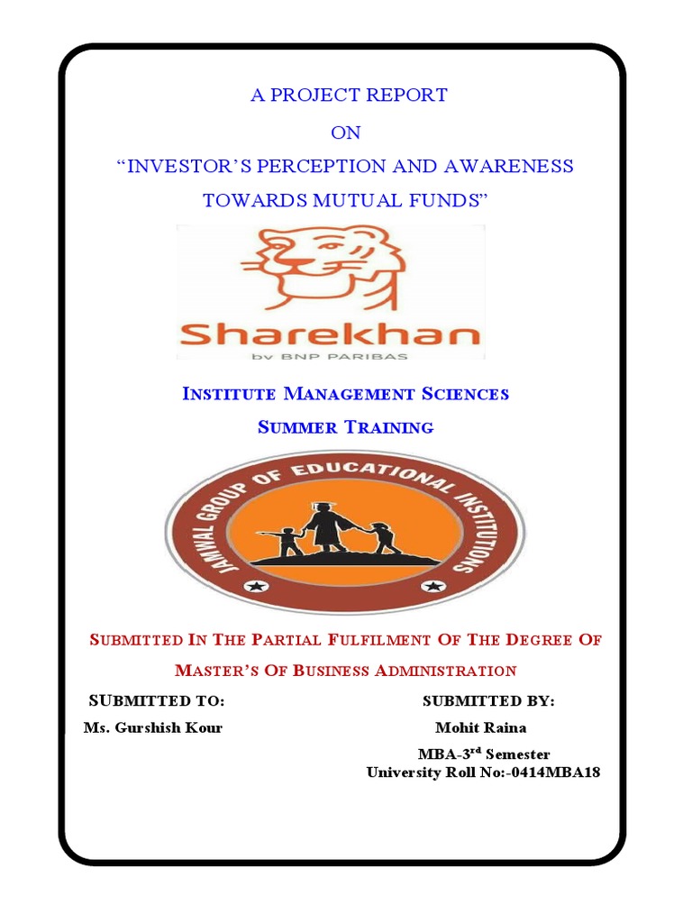 Sharekhan Mba Project Report PDF Investment Fund Investing