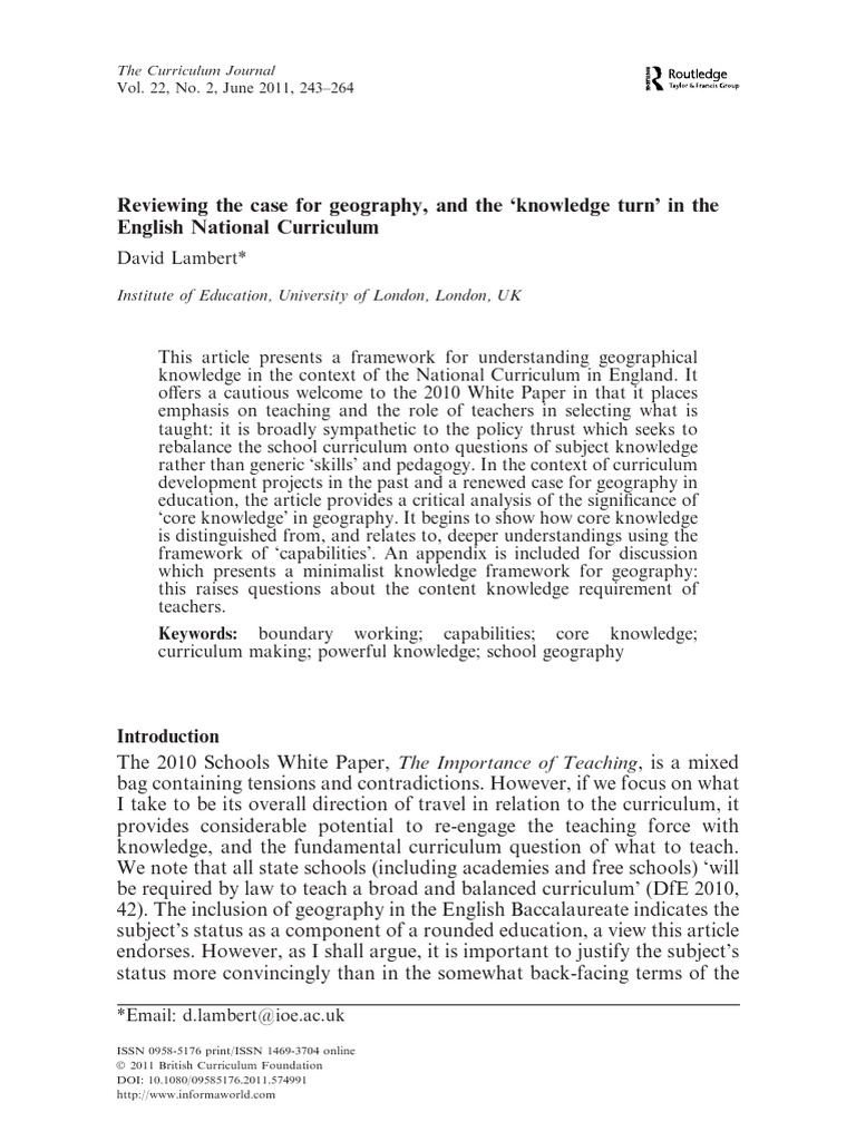 Lambert 2011 reviewing the case for geography and the knowledge turn