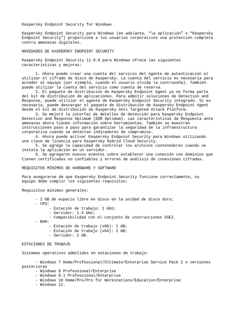 ReleaseNotes - Kaspersky Endpoint Security 11.9.0 | PDF | Microsoft ...