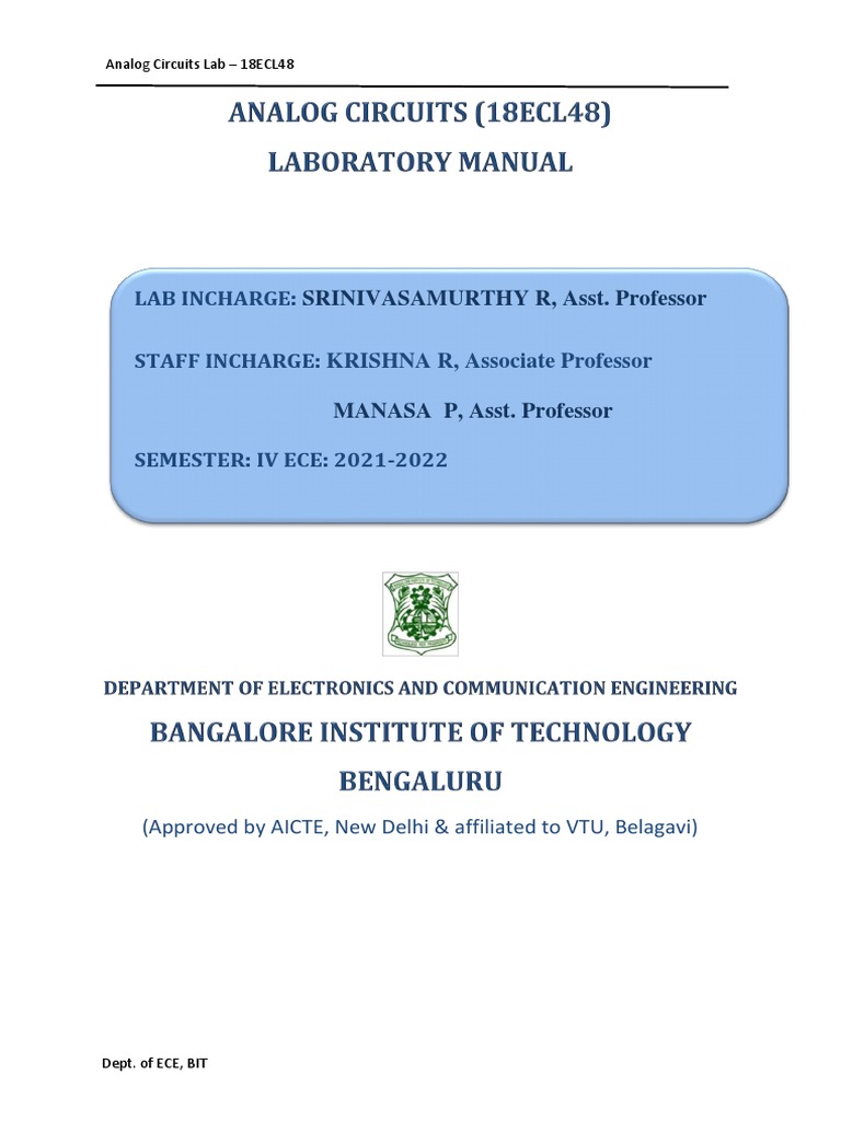 Analog Circuits Lab Manual 2021-22 | PDF | Amplifier | Operational ...