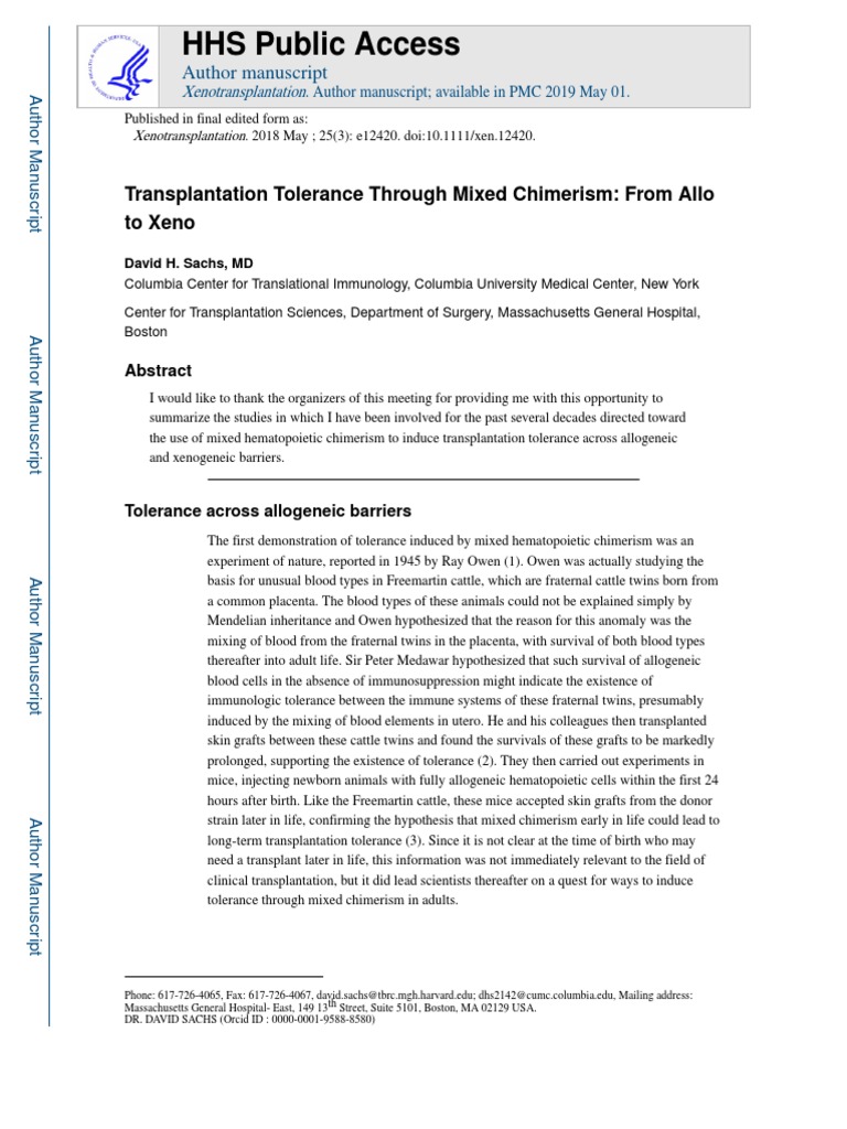 Transplantation Tolerance Through Mixed Chimerism. From Allo To Xeno ...