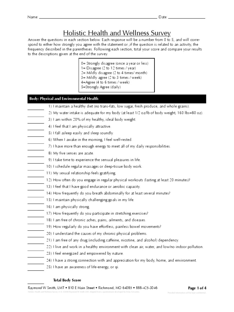 WS4 Handout Holistic Wellness Survey | PDF | Mind | Self Esteem