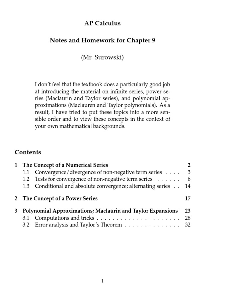 AP Calculus Notes and Homework For Chapter 9: Mr. Surowski) | PDF ...