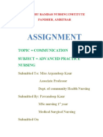 Assignment: Topic Communication Subject Advanced Practice Nursing