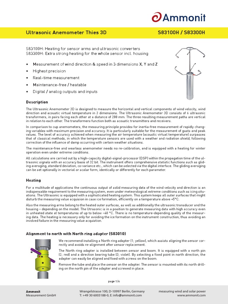 Ultrasonic Anemometer Thies 3D S83100H / S83300H Description PDF