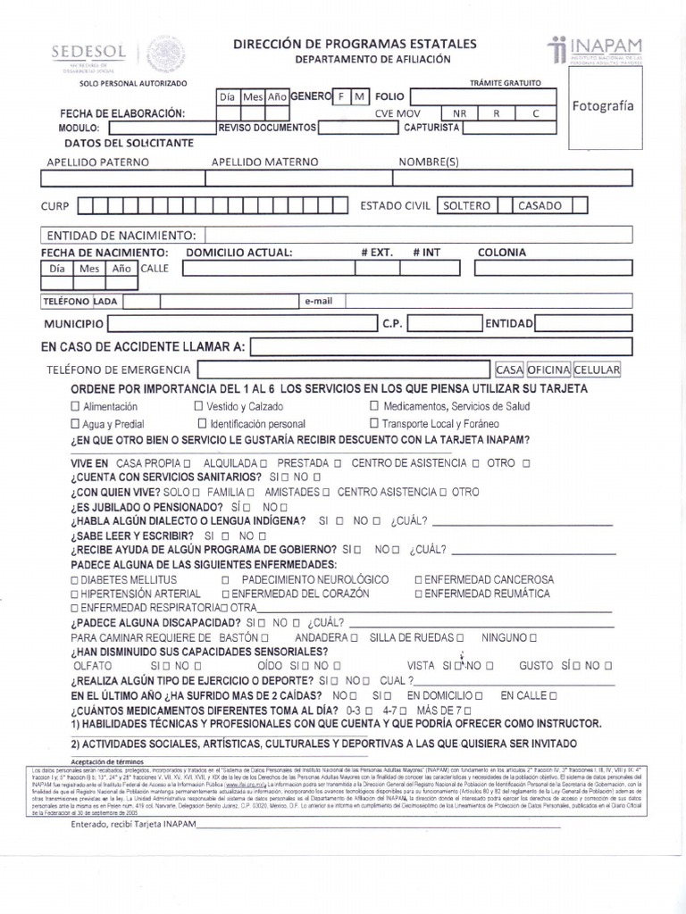 Formato y Tarjeta INAPAM ADULTO MAYOR - Edited | PDF