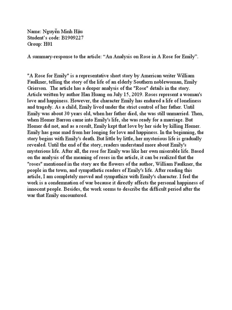 Summary A Rose For Emily PDF