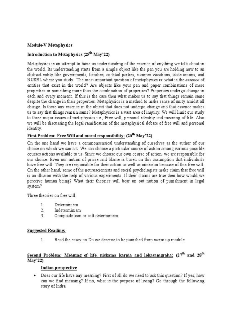 Metaphysics: Free Will & Meaning of Life | PDF | Free Will | Kama