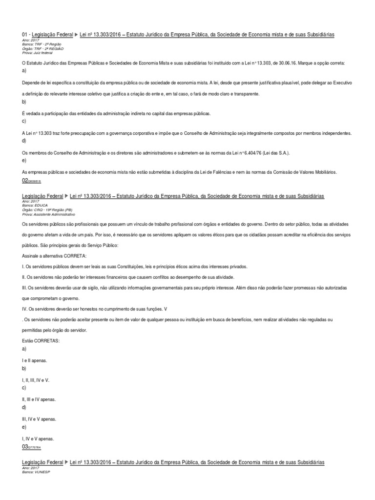 An lise da lei no 13 303 2016 que disp e sobre o estatuto jur dico da