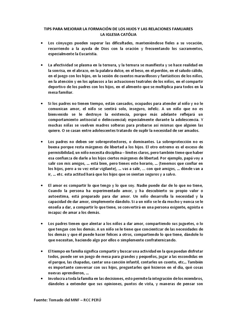 Mejora de la Formación Familiar Católica | PDF | Amor | Oración