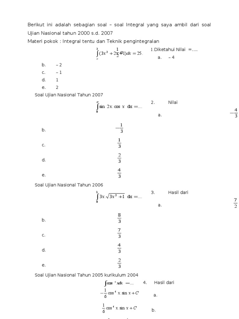 Kumpulan Soal Integral