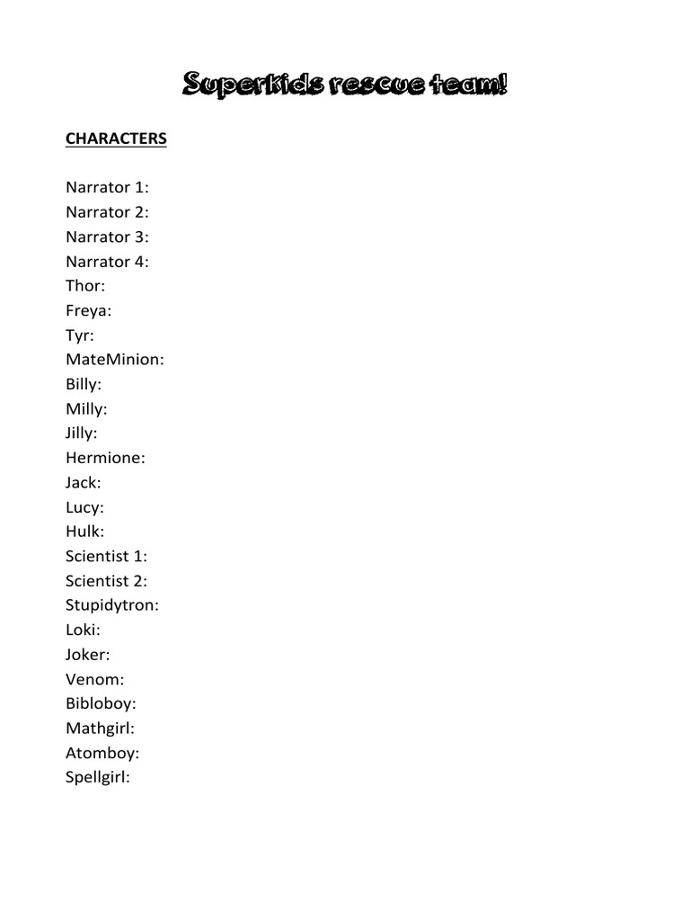 Superkids Rescue Team Script | PDF