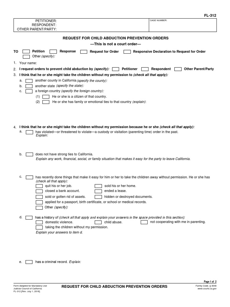 Child abduction prevention order PDF Travel Visa Passport