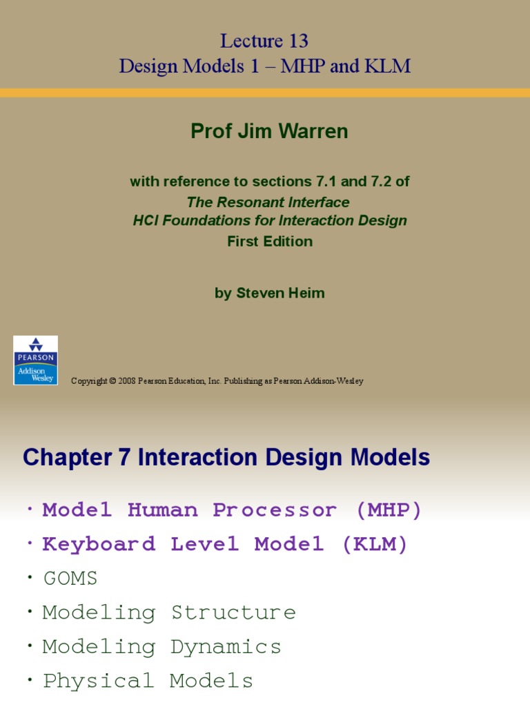 Design Models 1 - MHP and KLM: Prof Jim Warren | PDF | Memory | Working ...